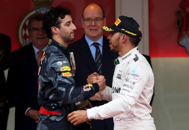 Ricciardo and Hamilton post-race