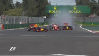 The moment Vettel moves his line under braking causing Ricciardo to lock up