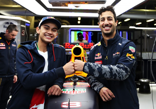 Daniel Ricciardo with Red Bull Racing Junior Driver Luis Leeds 
