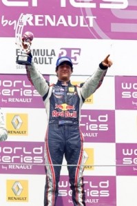 Daniel Ricciardo on the podium in Hungary