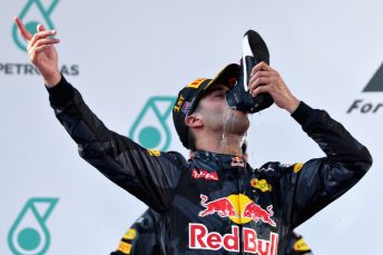 Ricciardo celebrates victory with his customary 