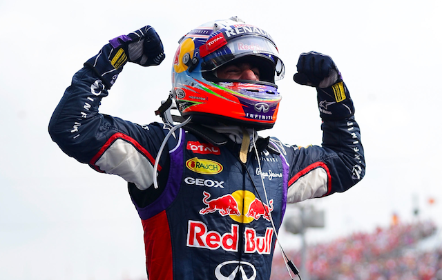 Daniel Ricciardo celebrates his second Formula 1 victory