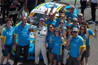 Steven Richards and his squad celebrating the 2014 Porsche Carrera Cup triumph  