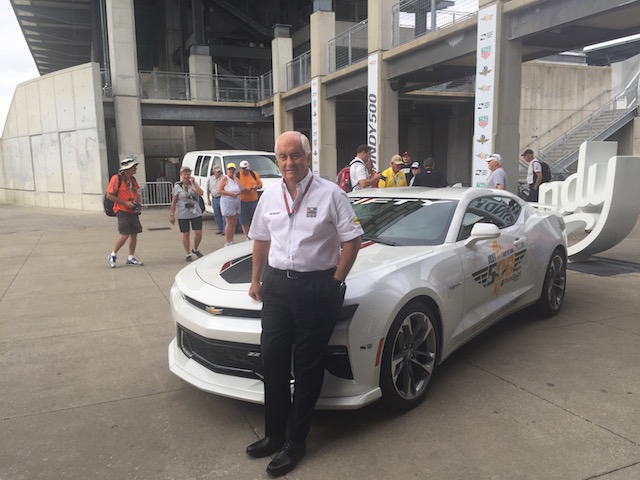 Roger Penske and the 50th anniversary edition Camaro SS in which he will pace the Indy field 
