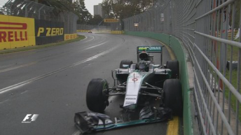 Rosberg suffered front wing damage after a crash at Turn 7