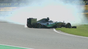 Nico Rosberg was lucky to avoid the barriers when his right rear tyre suffered a blowout 