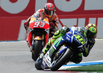 Valentino Rossi leads Marc Marquez at Assen