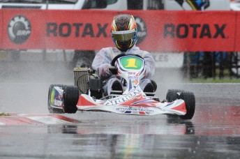 David Sera on his way to victory at the Sparco Rotax Nationals in Ipswich today. Pic: photowagon.com.au