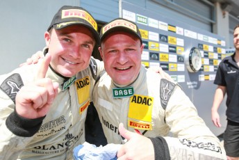 David Russell (left) celebrates ADAC GT Masters win at Red Bull Ring