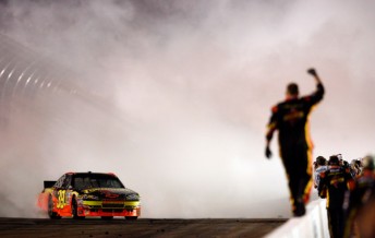 Ryan Newman celebrates his first victory for Stewart-Haas Racing in Phoenix