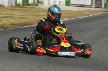 Paul Pittam on his way to victory aboard his Omega kart at the Bolivar Raceway. (Pic: photowagon.com.au)
