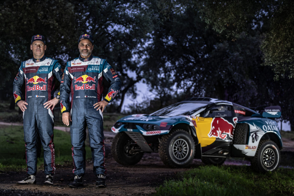 Nasser Al-Attiyah (right) and Mathieu Baumel (left) will contest Dakar 2024 in a Prodrive Hunter. Image: Supplied