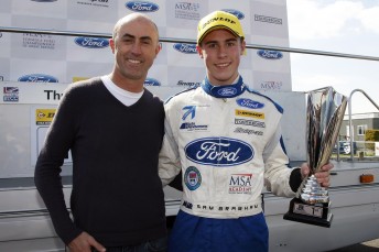  Sam Brabham celebrates maiden race win with father David Brabham Pic by PSPImages