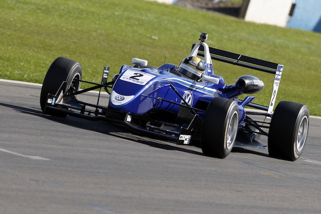 Sam Brabham testing a Carlin F3 car at Donington Park earlier this year