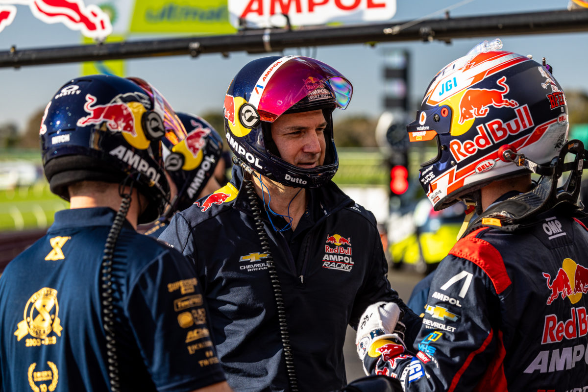 Mark Dutton (centre) is part of the brains trust at Triple Eight which is strategising for the Sandown 500. Image: InSyde Media