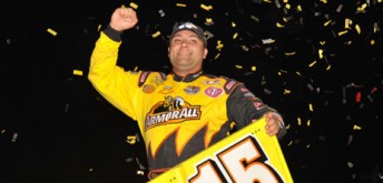 Donny Schatz celebrating his win in the opening event of 2010. Pic: worldofoutlaws.com