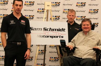 Pagenaud, team manager Rob Edwards, and team owner Sam Schmidt