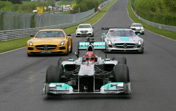 Michael Schumacher leads an impressive array of Mercedes-AMG machines on the Nordschleife