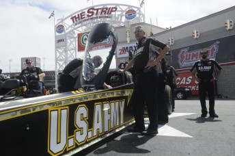 Tony Schumacher took the Top Fuel lead after defating Antron Brown