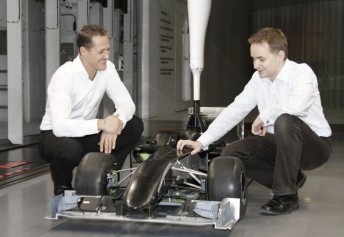 New Mercedes GP signing Michael Schumacher gets a tour of his new surroundings for 2010