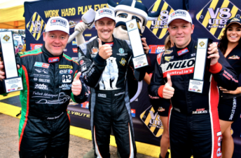 Jason Bargwanna, Cameron McConville and David Sieders on the V8 Ute podium