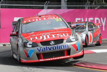 Alex Premat leads Jamie Whincup in Sydney today