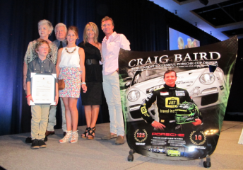 Craig Baird with his family at the end of season Carrera Cup awards