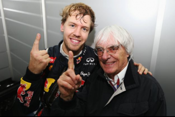 World champion Sebastian Vettel and F1 supremo Bernie Eccelestone