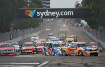 The start of Race 29 of the V8 Supercars at Sydney Olympic Park