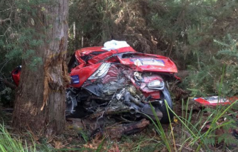 The remains of the Porsche which claimed the life of a driver. Pic: ABC (Jonathon Gul)