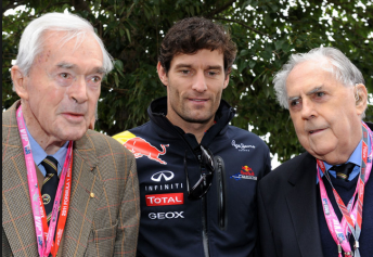 Tony Gaze with Mark Webber and Sir Jack Brabham