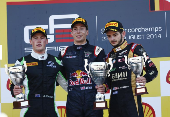 Alex Lynn, Richie Stanaway and Alex Fontana on the podium after race two