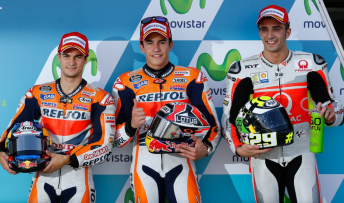Marc Marquez celebrates pole position for Grand Prix of Aragon