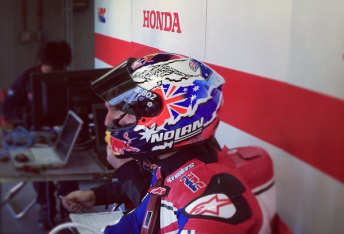 Casey Stoner on testing duty for Honda at Motegi  