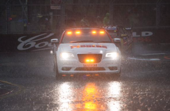 Jamie Whincup takes the win in Race 37 which ended under the Safety Car in treacherous conditions