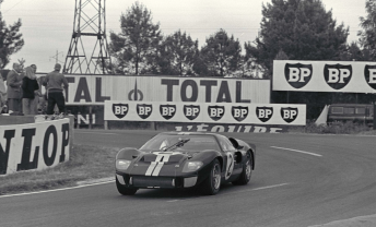 The 1966 Ford GT40 Mark II of Bruce McLaren and Chris Amon on their way to victory at Le Mans