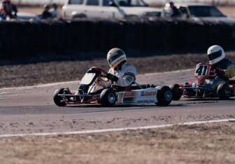 James Courtney takes the lead from Mark Winterbottom at the 1994 NSW karting titles in Tamworth