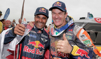 Nasser Al-Attiyah and Marc Coma celebrate Dakar win