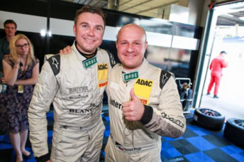 David Russell and Tomas Enge (right) celebrate success in the ADAC GT Masters  