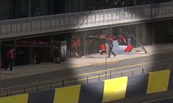 Pit walling flys out of the garage as the boom falls due to the downdraft. pic via foxsports