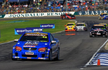 Chris Pither leads the field at Barbagallo Raceway today