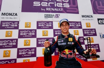 Daniel Ricciardo celebrates on the Monza podium