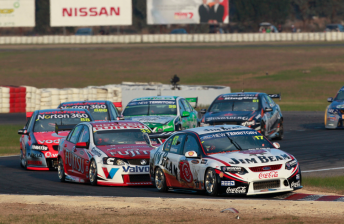 thumb Johnson led the Lap 5 restart but broke the rules in the process