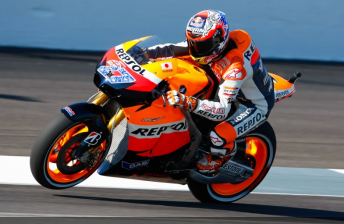 Australian Casey Stoner has continues continued his strong 2011 form in practice at Indianapolis