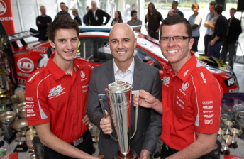 Nick Percat, GM Holden Chairman and Managing Director Mike Devereux and Garth Tander