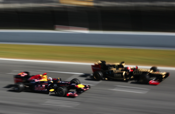 Red Bull and Lotus during testing