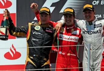 The recent European Grand Prix podium, featuring three former F1 champs Kimi Raikkonen, Fernando Alonso and Michael Schumacher