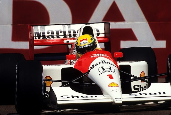 Ayrton behind the wheel of the 1991 MP4/6