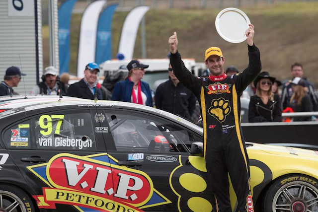 Shane van Gisbergen celebrates victory at Sydney Motorsport Park