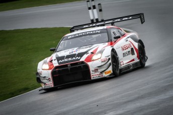 Simmons behind the wheel of the Nissan GT-R GT3 at Snetterton